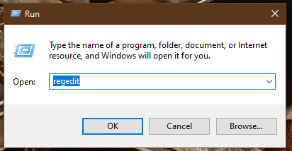 Windows Run dialog launching regedit